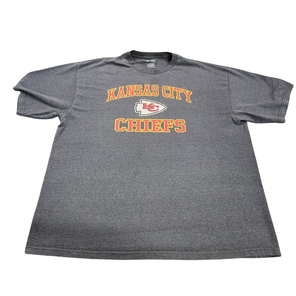 KANSAS CITY CHIEFS MENS 2XL CHARCOAL NFL FOOTBALL T-SHIRT TEAM APPAREL EUC
